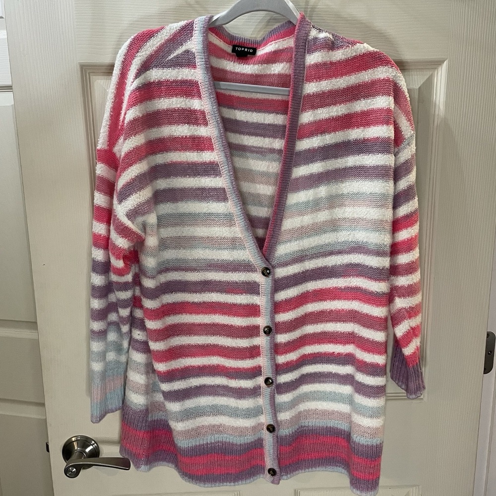 Torrid V Neck‎ Button Front Cardigan Multi Stripe Pink Blue Button 2 2x 18/20